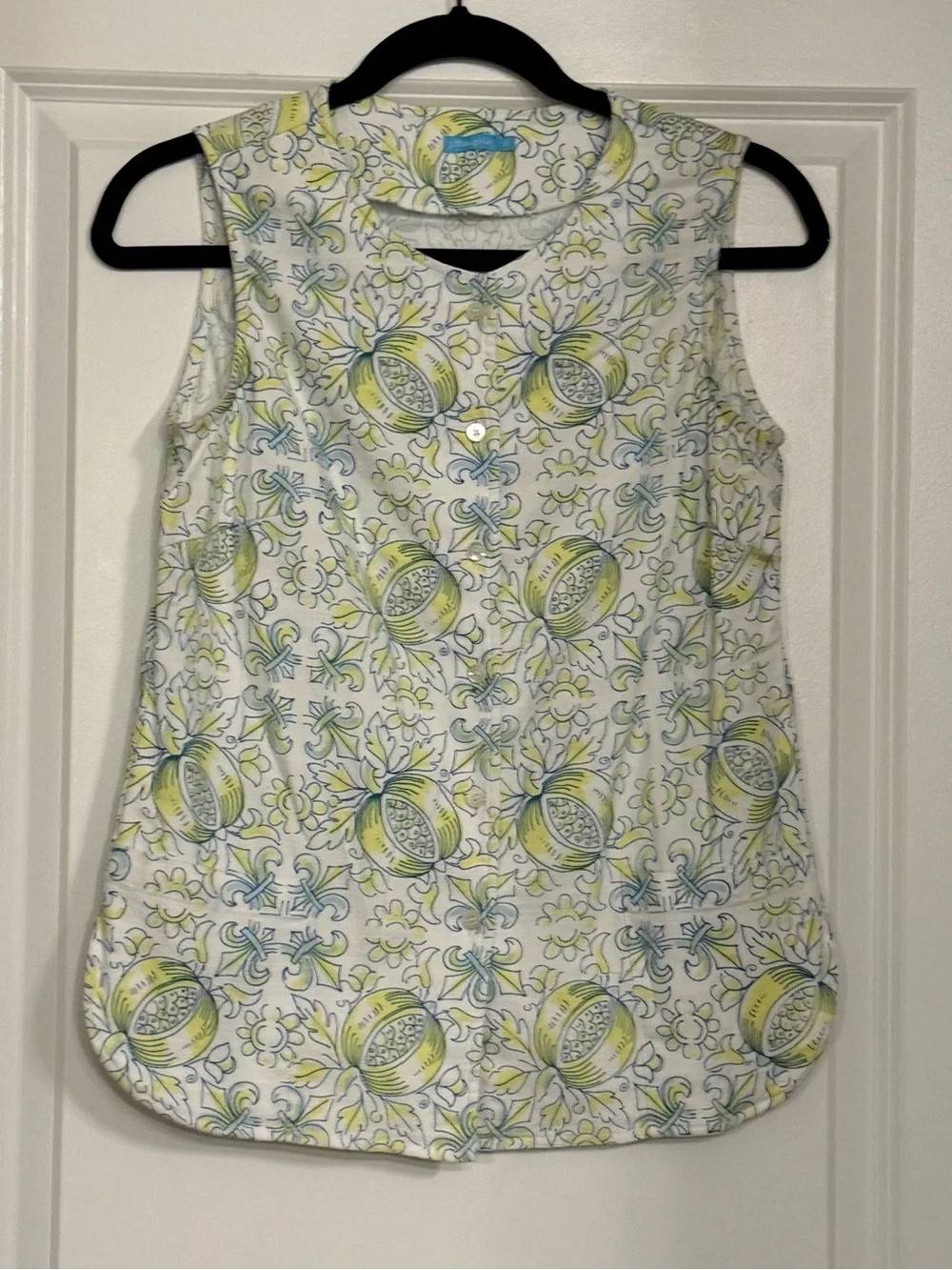 J.McLaughlin XS Addy Sleeveless Linen Button Front Lemon Print Blouse Top - Picture 2 of 7